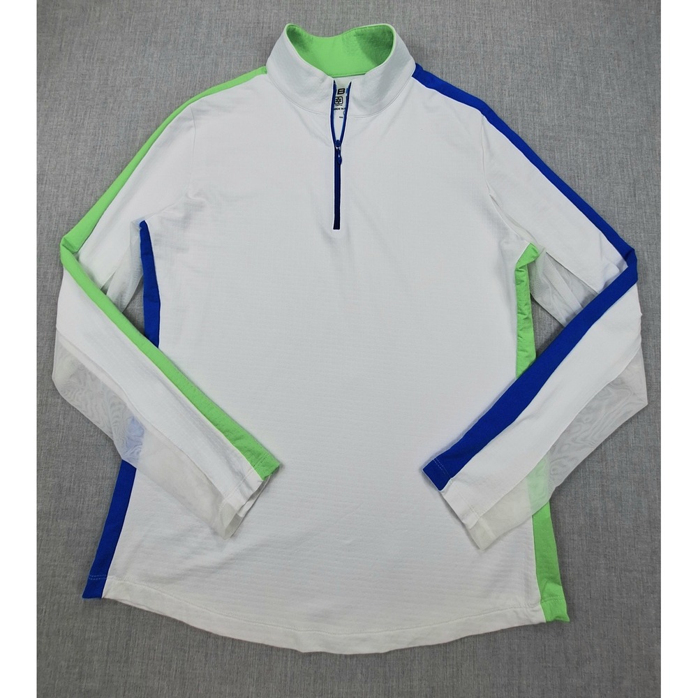IBKUL Womens White Blue Green Quarter Zip UPF 50 IceFil Cooling Sun Shirt Medium